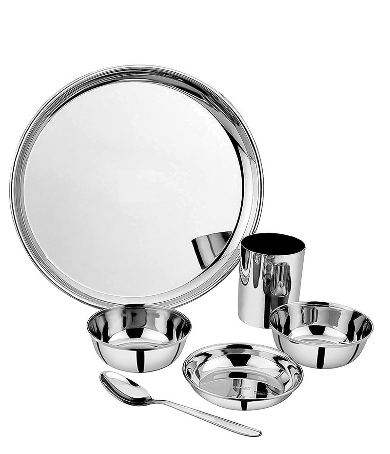 Duodeno Stainless Steel Bhojan Thali Set/Dinner Set for Serving Food/Food Serving Set for Kitchen - Pack of 6 (Silver) - Image 1