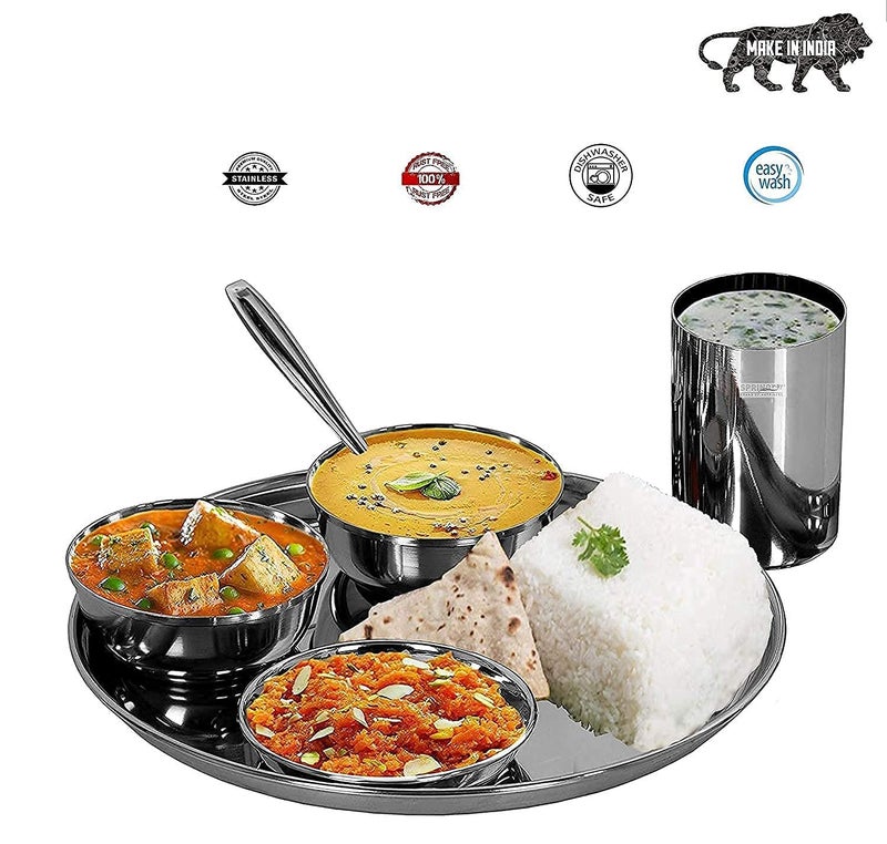 Duodeno Stainless Steel Bhojan Thali Set/Dinner Set for Serving Food/Food Serving Set for Kitchen - Pack of 6 (Silver) - Image 3