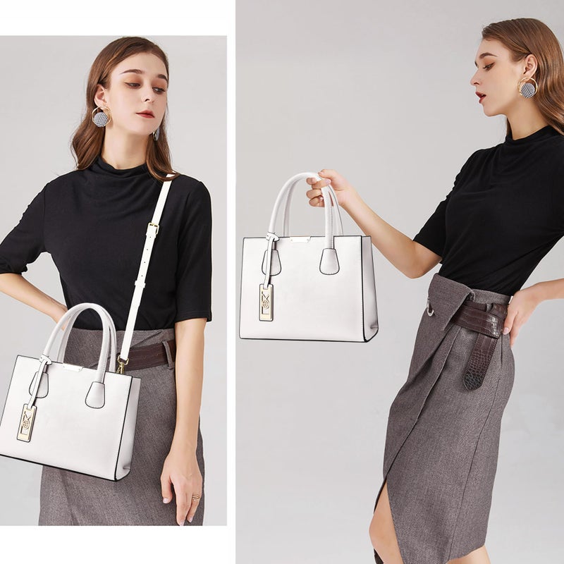 CHICAROUSAL Crossbody Purses and Handbags for Women PU Leather Tote Shoulder Bags Top Handle Satchel (White) - Image 3