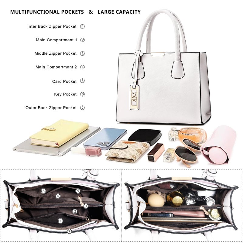 CHICAROUSAL Crossbody Purses and Handbags for Women PU Leather Tote Shoulder Bags Top Handle Satchel (White) - Image 5