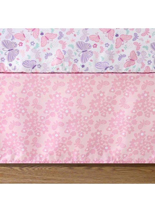 The Peanut Shell مجموعة بيبي سرير 3 قطع من ذا بيناتشيل للفتيات - مجموعة ديكور سرير حديثي الولادة، الرضع والأطفال مع ملاءة سرير مناسبة، غطاء مريح مع كشكش - أغنية الفراشة - Image 4