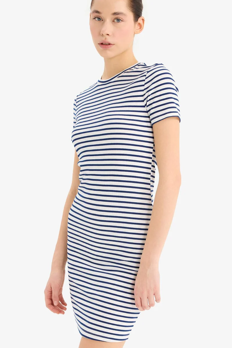 ديفاكتو Bodycon Crew Neck Striped Camisole Mini Dress