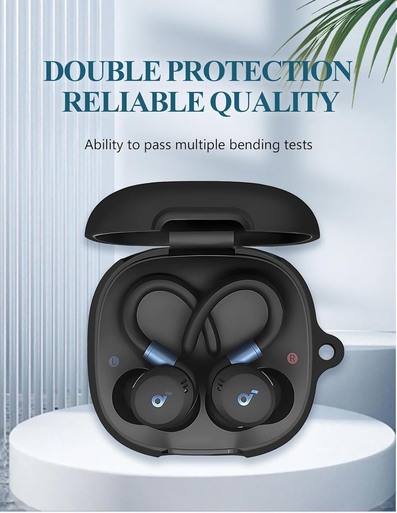 WUNIAK Case for Soundcore by Anker Sport X20 Earbuds, Soft Silicone Protective Portable Scratch Shock Resistant Shell with Cleaner Kit & Carabiner & Lanyard，Black - Image 3