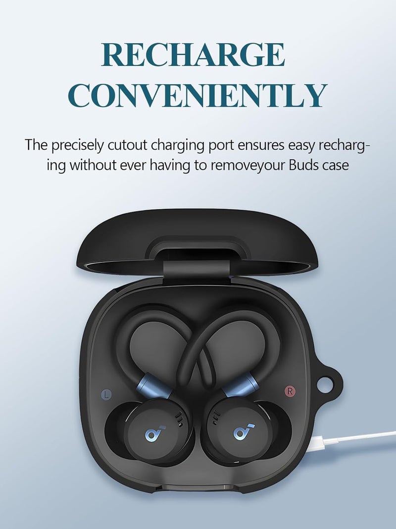 WUNIAK Case for Soundcore by Anker Sport X20 Earbuds, Soft Silicone Protective Portable Scratch Shock Resistant Shell with Cleaner Kit & Carabiner & Lanyard，Black - Image 4