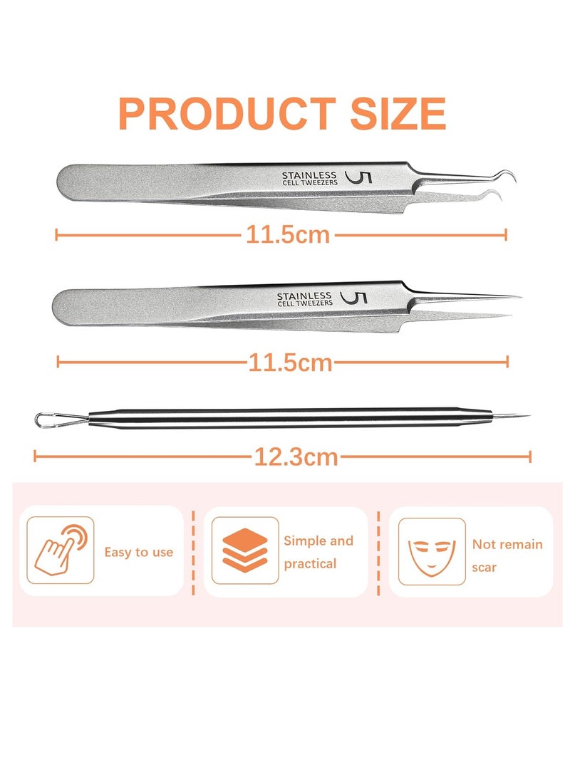 WSYUB Blackhead Tweezers, Milia Remover, Pimple Popper Tool,Ingrown Hair Tweezers, Blackhead Extractor - Image 3