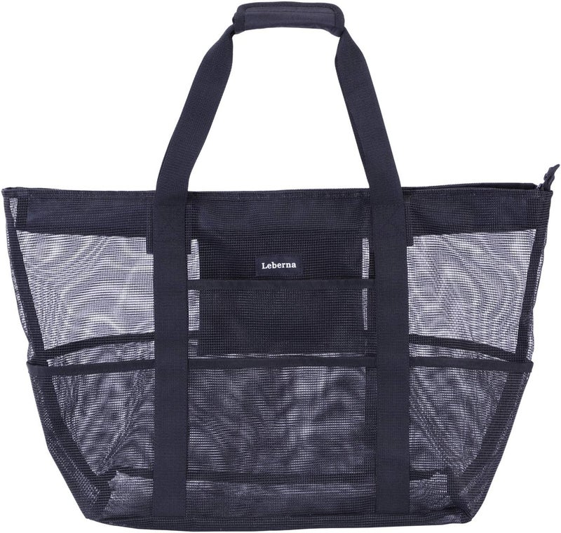 Leberna Large Mesh Beach Bag Tote Bag Grocery Storage Bag for Familiy Beach Swimming Pool Outdoor Sports, Blackb, 16.5"*8.3"*15" - Image 3