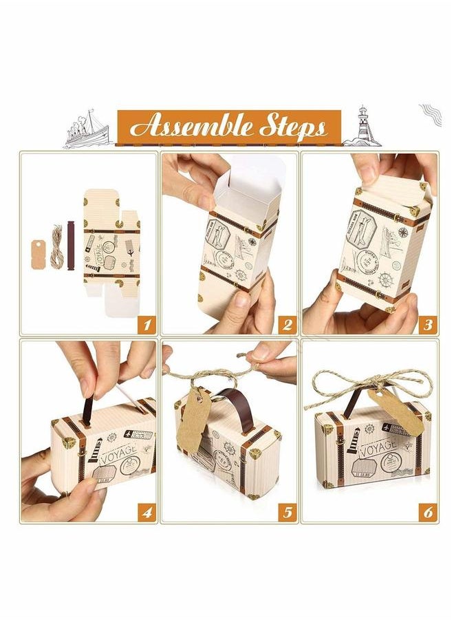Generic Small Candy Boxes, 50pcs Travel Suitcase Favor Boxes with Burlap Twine, Mini Vintage Kraft Gift Bags for Wedding Bridal Shower Theme Party Supplies Rustic  - Image 3