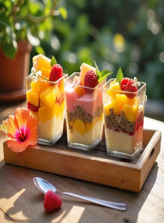 XCRUI 100Pack 5oz Dessert Cups with Lids and Spoons,Plastic Parfait Appetizer Cup,Disposable Plastic Cups, Great for Desserts, Appetizers, Puddings, Mousse - Image 3