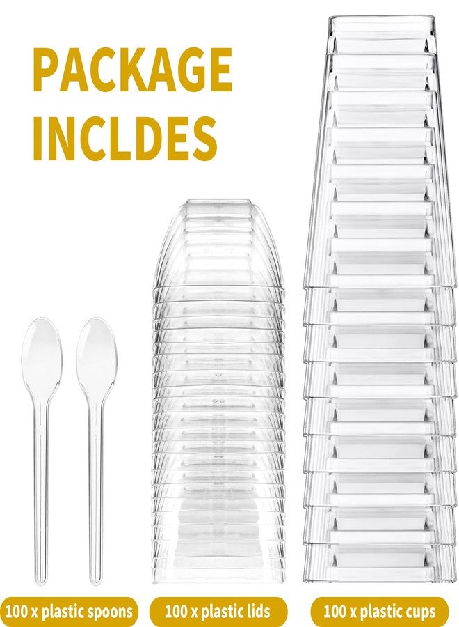 XCRUI 100Pack 5oz Dessert Cups with Lids and Spoons,Plastic Parfait Appetizer Cup,Disposable Plastic Cups, Great for Desserts, Appetizers, Puddings, Mousse - Image 5