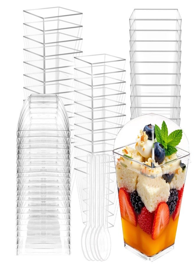 XCRUI 100Pack 5oz Dessert Cups with Lids and Spoons,Plastic Parfait Appetizer Cup,Disposable Plastic Cups, Great for Desserts, Appetizers, Puddings, Mousse - Image 1