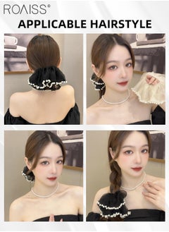 roaiss 5Pcs Hair Accessories for Women Girls, Yarn Pearl Hair Scrunchies and Chiffon Large Bow Ponytail Grip Clips and Lace Bow Hair Clip, Multicolour Hair Accessories Set  - Image 4