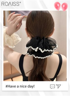 roaiss 5Pcs Hair Accessories for Women Girls, Yarn Pearl Hair Scrunchies and Chiffon Large Bow Ponytail Grip Clips and Lace Bow Hair Clip, Multicolour Hair Accessories Set  - Image 2