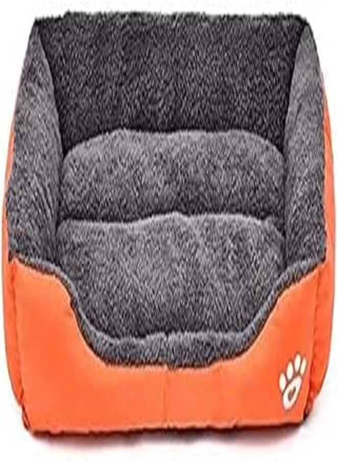 Generic Self warming orthopedic lambs wool rectangle shape puppy bed for small dog cats, orange, medium size 
