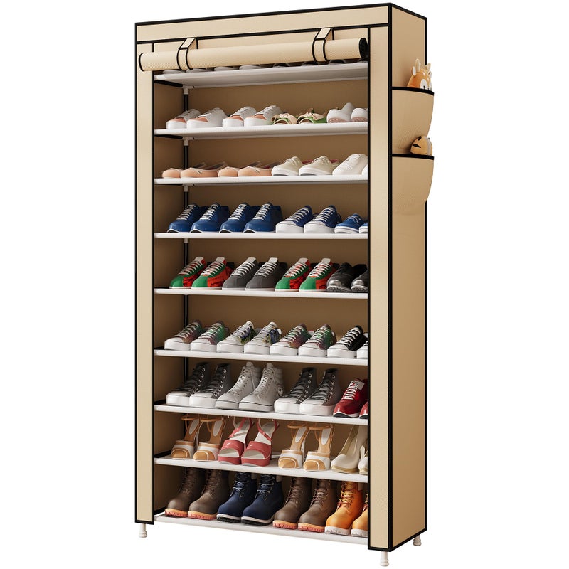 Laiensia 9-Tier Shoe Rack ï¼ŒSpace Saving Shoe Storage Organizer Non-Woven Cover Shoe Shelf Holds 36-45 Pairs for Bedroom, Hallway, Entryway, Beige - Image 1