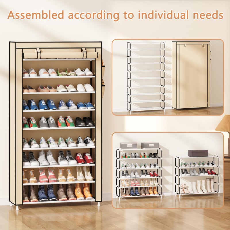 Laiensia 9-Tier Shoe Rack ï¼ŒSpace Saving Shoe Storage Organizer Non-Woven Cover Shoe Shelf Holds 36-45 Pairs for Bedroom, Hallway, Entryway, Beige - Image 4