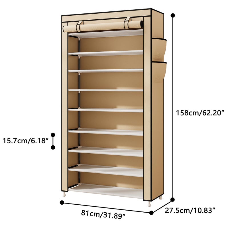 Laiensia 9-Tier Shoe Rack ï¼ŒSpace Saving Shoe Storage Organizer Non-Woven Cover Shoe Shelf Holds 36-45 Pairs for Bedroom, Hallway, Entryway, Beige - Image 2