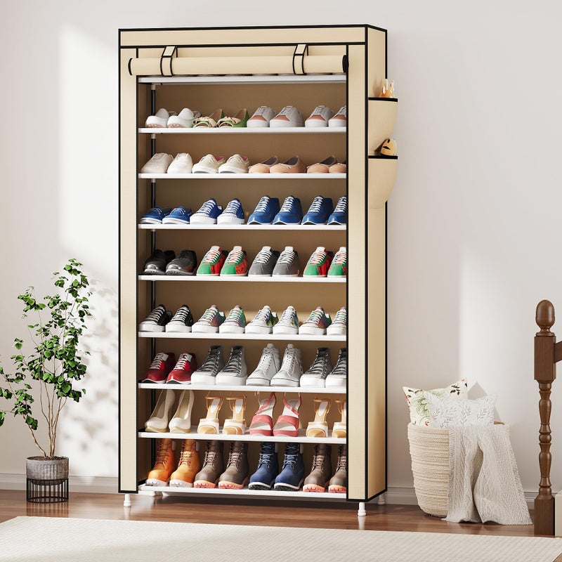 Laiensia 9-Tier Shoe Rack ï¼ŒSpace Saving Shoe Storage Organizer Non-Woven Cover Shoe Shelf Holds 36-45 Pairs for Bedroom, Hallway, Entryway, Beige - Image 3
