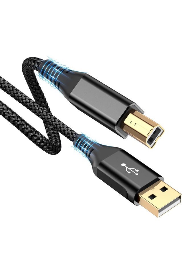 sweguard Printer Cable 10ft, USB-A to USB-B Cable, High Speed Nylon Braided Scanner Printer Cord for HP Canon Dell Epson Brother Lexmark Xerox Samsung Piano DAC & More-Black - Image 1