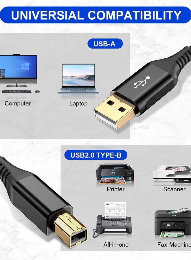 sweguard Printer Cable 10ft, USB-A to USB-B Cable, High Speed Nylon Braided Scanner Printer Cord for HP Canon Dell Epson Brother Lexmark Xerox Samsung Piano DAC & More-Black - Image 2