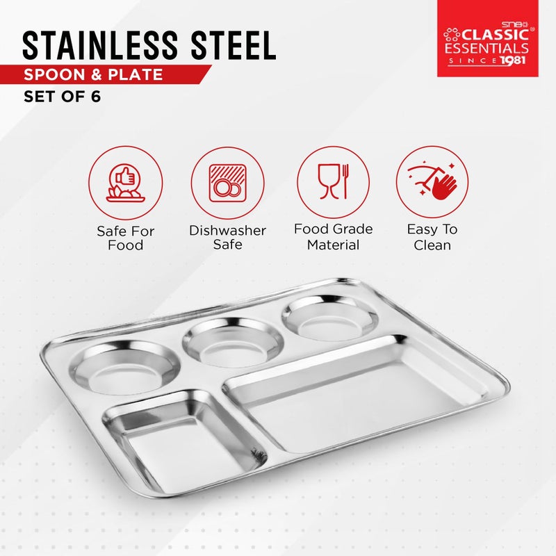 CLASSIC ESSENTIALS Stainless Steel Compartment Plate Bhojan Thali, Lunch/Dinner Plate - Image 3