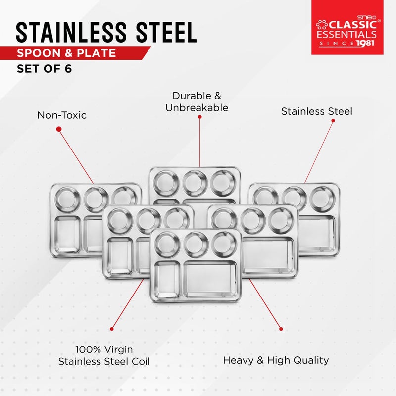 CLASSIC ESSENTIALS Stainless Steel Compartment Plate Bhojan Thali, Lunch/Dinner Plate - Image 2