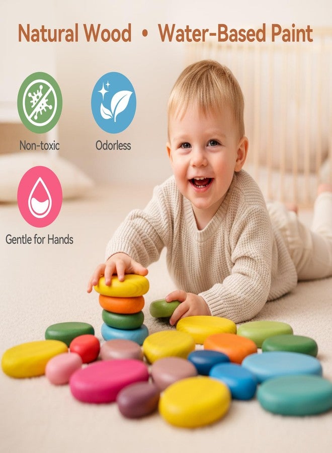 OESSUF Extra-Large Stacking Rocks for Toddlers 1-3, 16 PCS Wooden Montessori Toys, Safe Smooth Jumbo Balancing Stones for Open-Ended Sensory Play, STEM Building Blocks for Boys & Girls - Image 2
