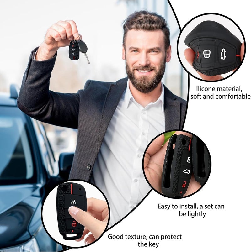 tinshow Car Key Fob Cover for Audi Models - Black and Red Silicone Protection Case - Image 4