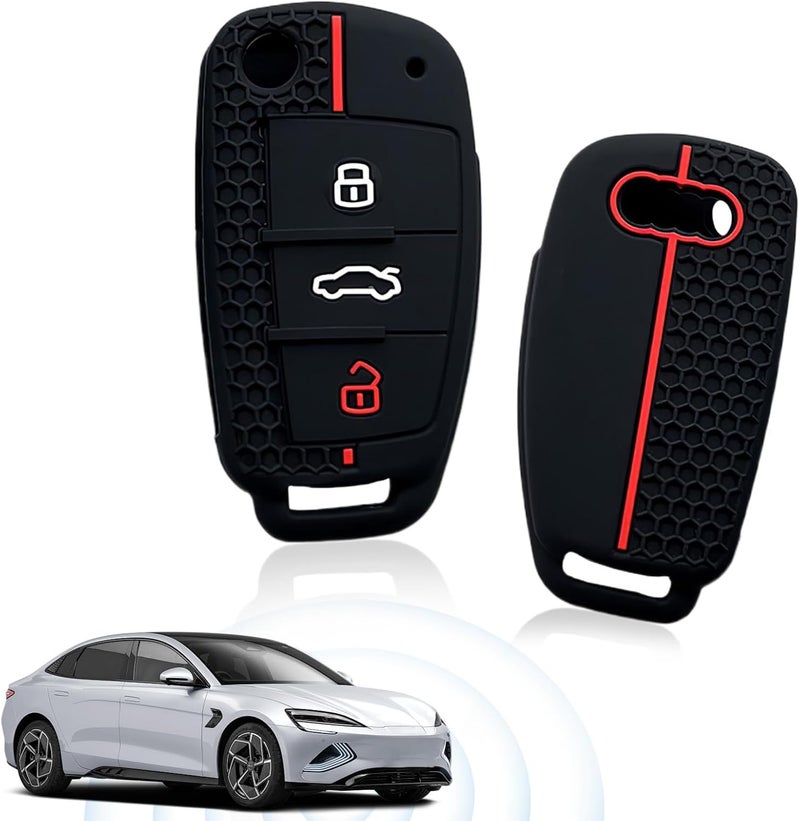 tinshow Car Key Fob Cover for Audi Models - Black and Red Silicone Protection Case - Image 2
