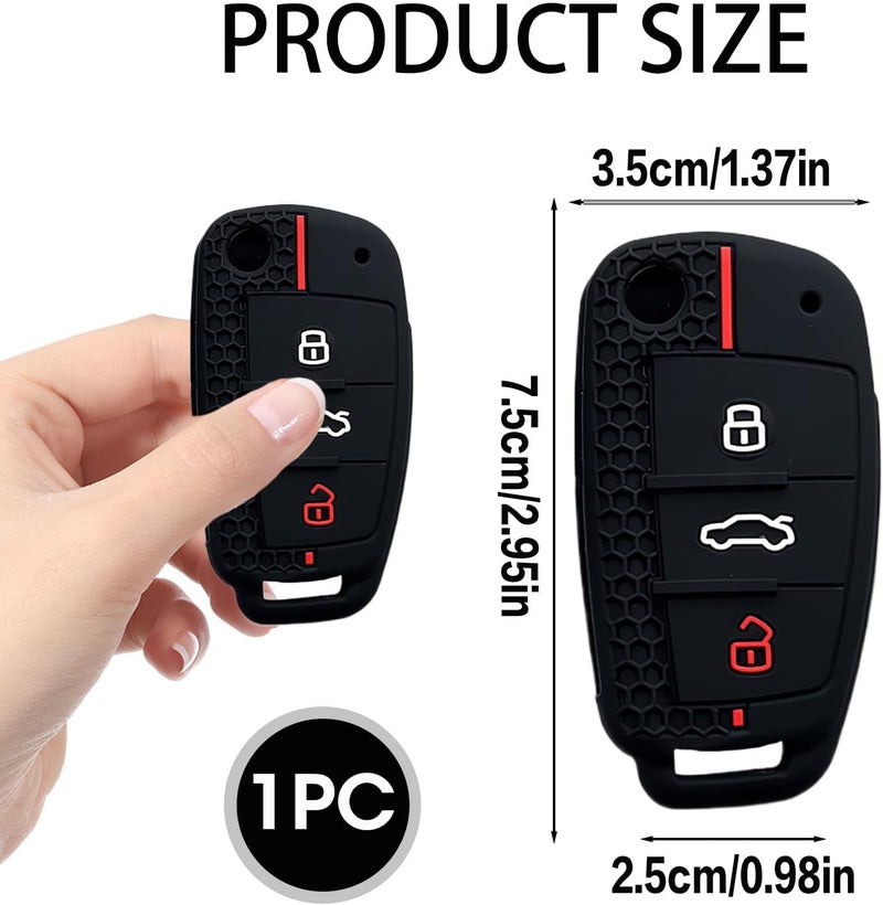 tinshow Car Key Fob Cover for Audi Models - Black and Red Silicone Protection Case - Image 3