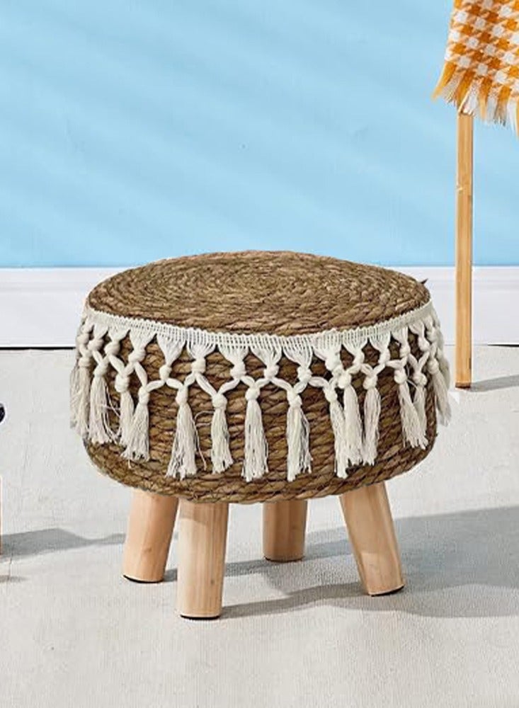 LINGWEI Handwoven Natural Jute Ottoman with Tassel Trim Boho Chic Round Pouf Multi Functional Woven Stool Eco Friendly - Image 4