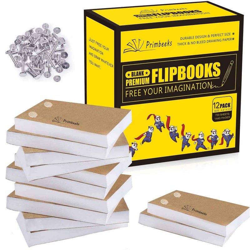 PRIMBEEKS 12 Pack Premium Blank Flip Books Paper with Holes 720 Sheets 1440 Pages No Bleed Flipbooks  Works with Flipbook Kit Light Pads 45 x 25 Flip Book Paper for Drawing Sketching