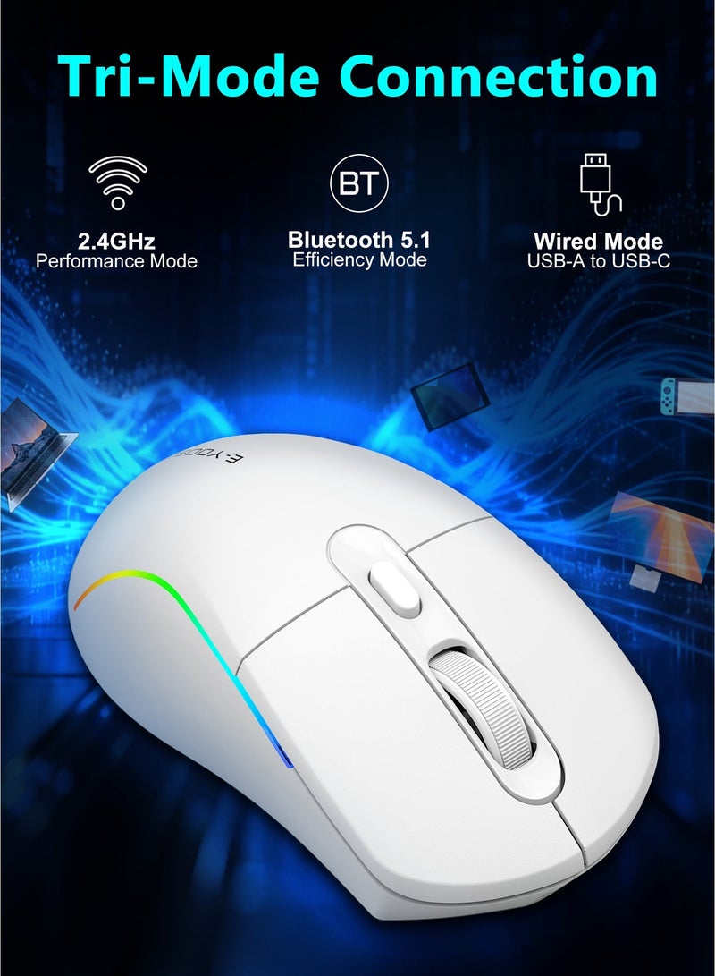 إي-يوسو فأرة X-53 لاسلكية ثلاثية الأوضاع (2.4G / بلوتوث 5.1 / سلكية) قابلة للبرمجة بدقة 10000 DPI، بإضاءة RGB للألعاب والعمل، متوافقة مع أجهزة Windows وMac – أبيض - Image 3