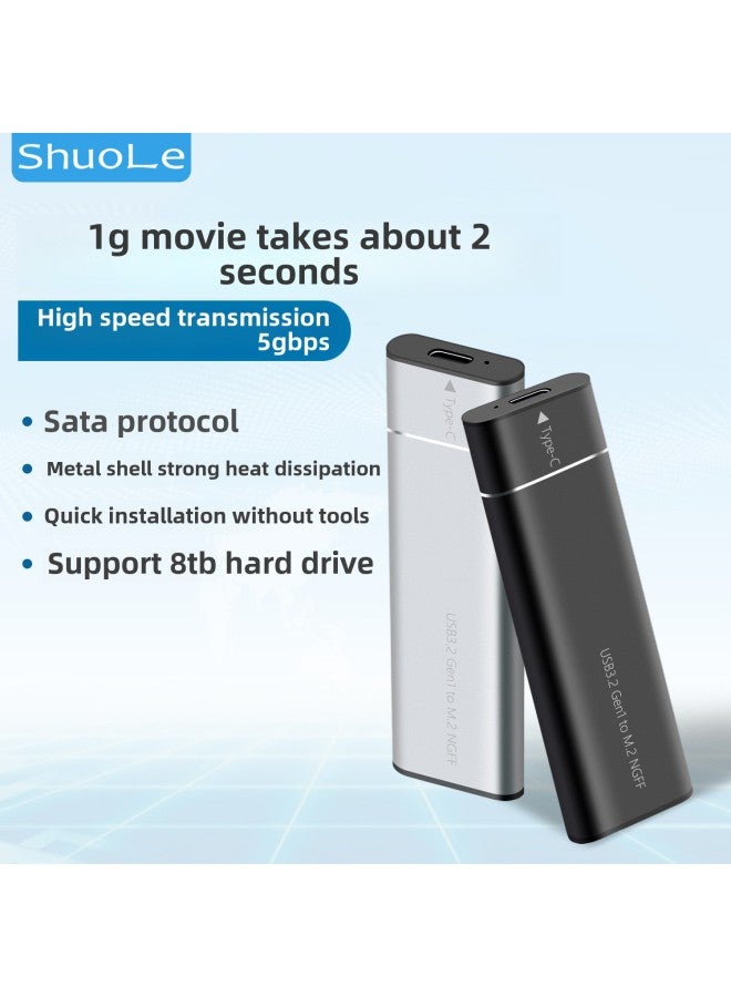 M.2 Solid State Mobile Hard Disk Box USB3.2 Metal Heat Dissipation External Type-C Interface NGFF/SATA Protocol M2-Color:Silver Tn100  5gbps+c-a Data Cable  - Image 2