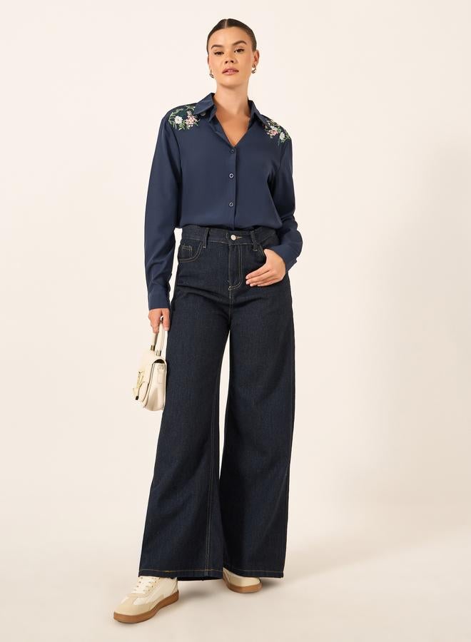 Take Two Floral Embroidered Button Front Long Sleeve Shirt - Image 2