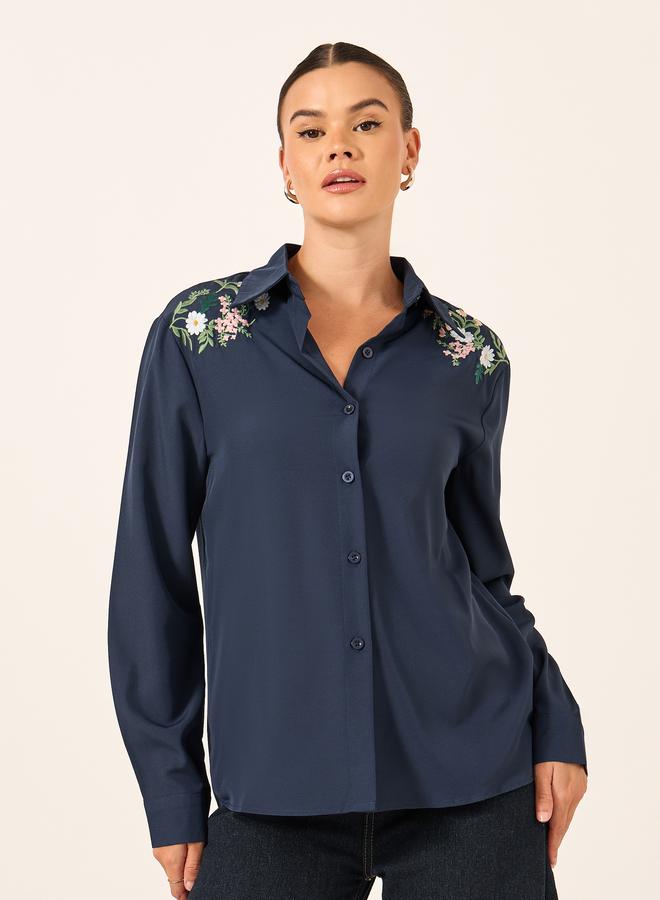 Take Two Floral Embroidered Button Front Long Sleeve Shirt - Image 3