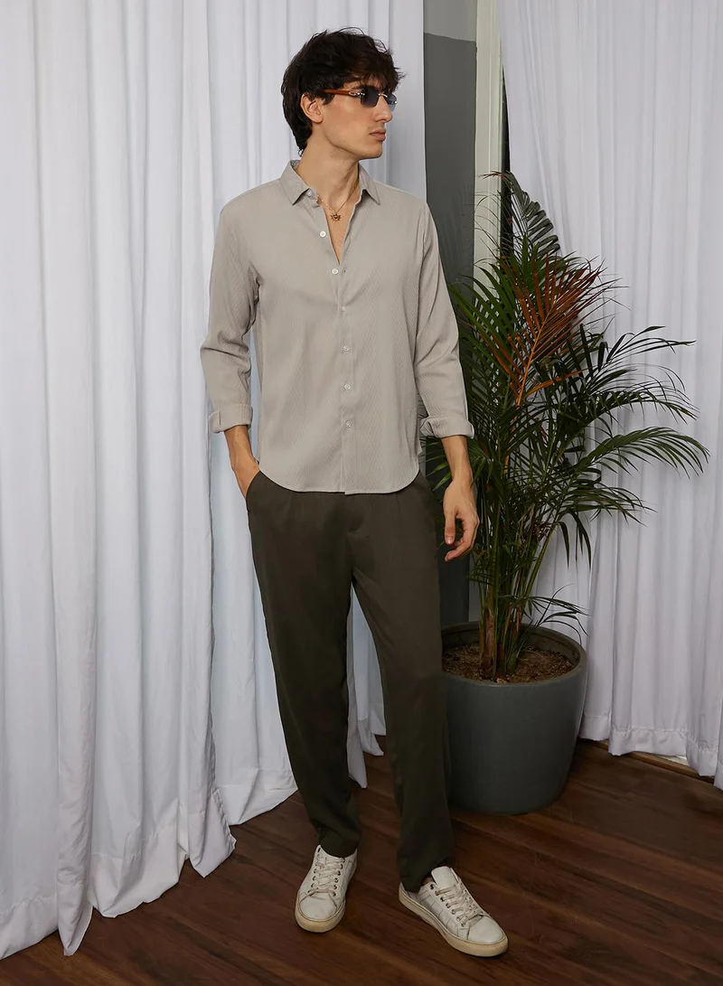 Campus Sutra Men's Ecru Beige Vertical Tactile Shirt