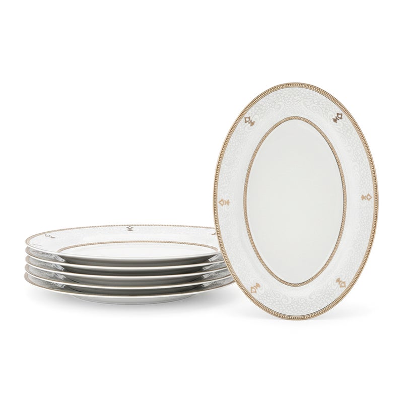Shallow ZAYA New Bone China Oval Platter 36 cm -  6 piece Set  Large White Serving Platter for Hosting & Festive Dining, Elegant Tableware for Daily Use, Brunch, Ramadan, Eid, Diwali & Gifting (Set of 6) - Image 1