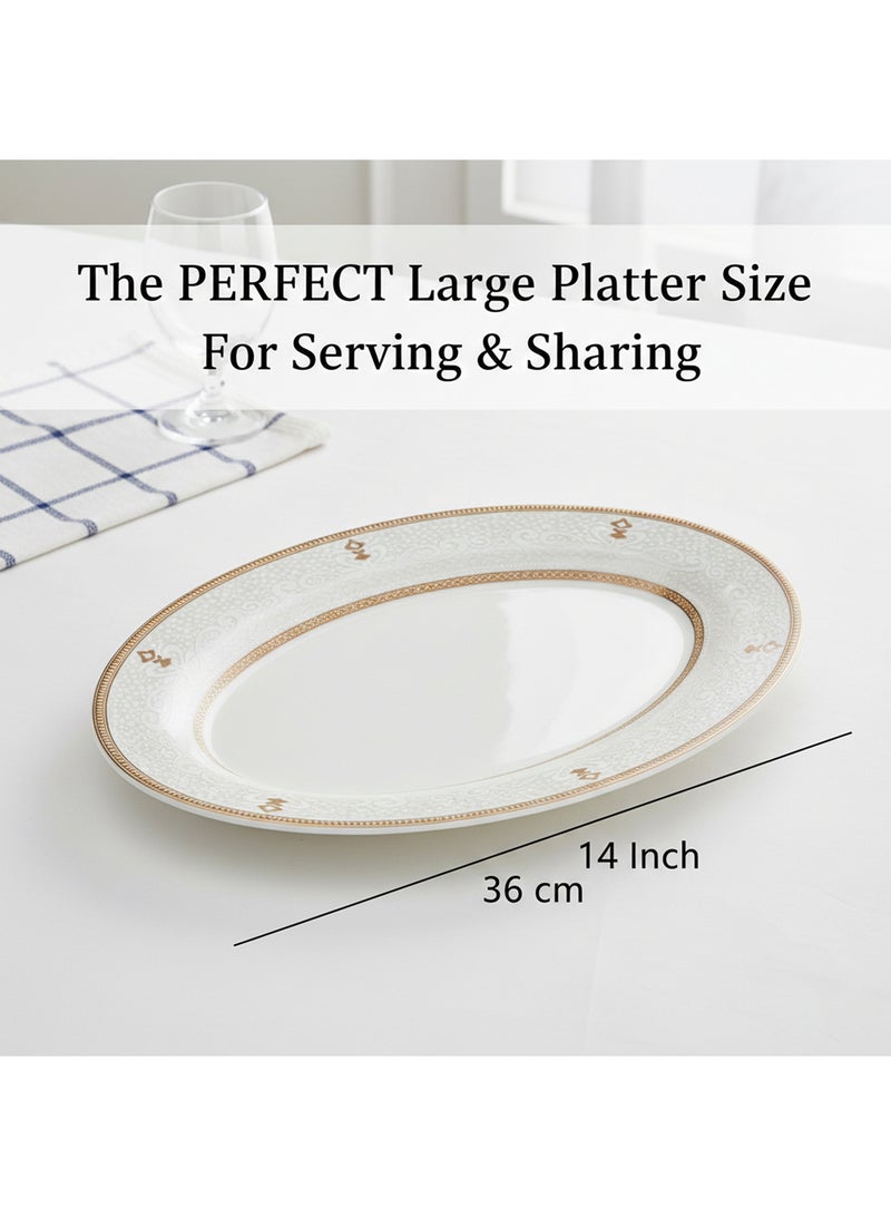 Shallow ZAYA New Bone China Oval Platter 36 cm – Large White Serving Platter for Hosting & Festive Dining, Elegant Tableware for Daily Use, Brunch, Ramadan, Eid, Diwali & Gifting (Set of 6) - Image 3