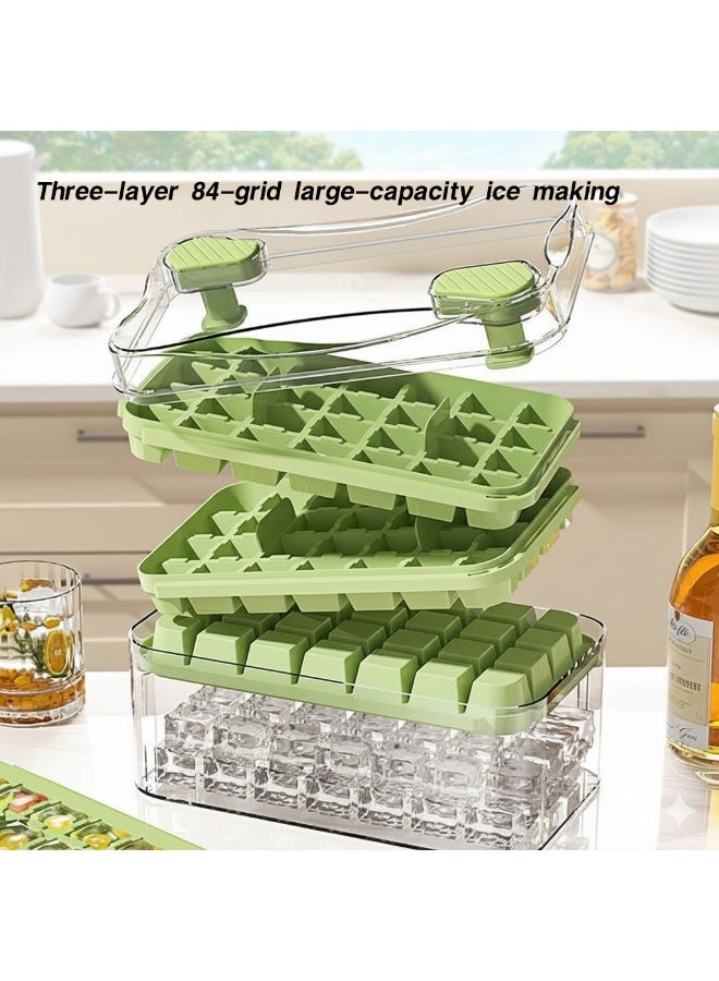 صن سباير صينية ثلج ثلاثية الطبقات، 84 شبكة، صينية مكعبات ثلج فريدة من نوعها، قالب مكعبات ثلج صغير للثلاجة مع حاوية، صندوق تخزين ثلج مع غطاء وحجرة تخزين للتخزين والاستخدام المريح طويل الأمد. (أخضر) (18.5 × 11 × 9 سم) - Image 2