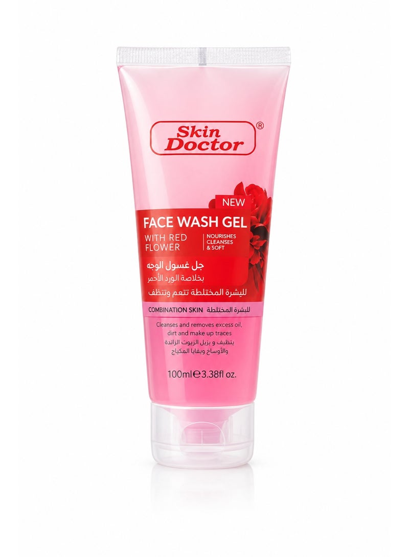 Skin Doctor Red Flower Face Wash Gel with Red Flower Extract for Combination Skin - 100ml - Image 1