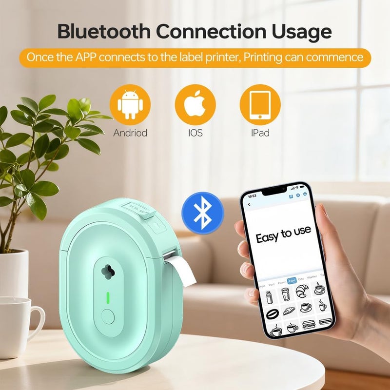 Modern color selections Label Maker Machine, N12 Wireless Bluetooth Label Printer, Mini Portable Printer, Handheld Thermal Sticker Machine (Green) Daily universal pick - Image 2