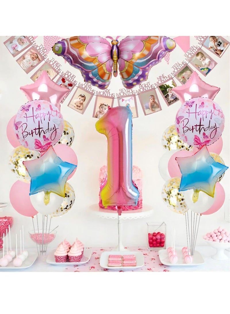 Excefore Butterfly Balloon, 6 Pcs Huge Colorful Butterfly Balloons, Number 1 Foil Mylar Balloon Kids Fairy Baby Shower Favor Butterfly Flower Theme Party Supplies Decor - Image 4