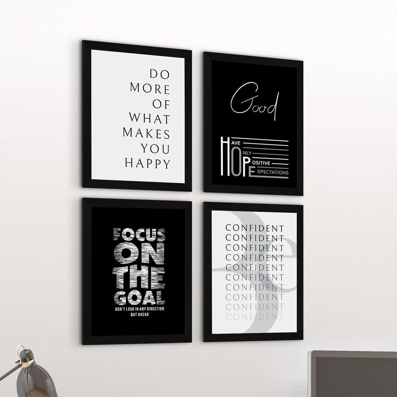 ArtX Paper Be Confident Motivational Wall Frames Motivational Poster Framed Inspiring Quotes For Home Office and Study Room Wall Decor Multicolor Quotes Framed Posters A4 Set of 4 - Image 1