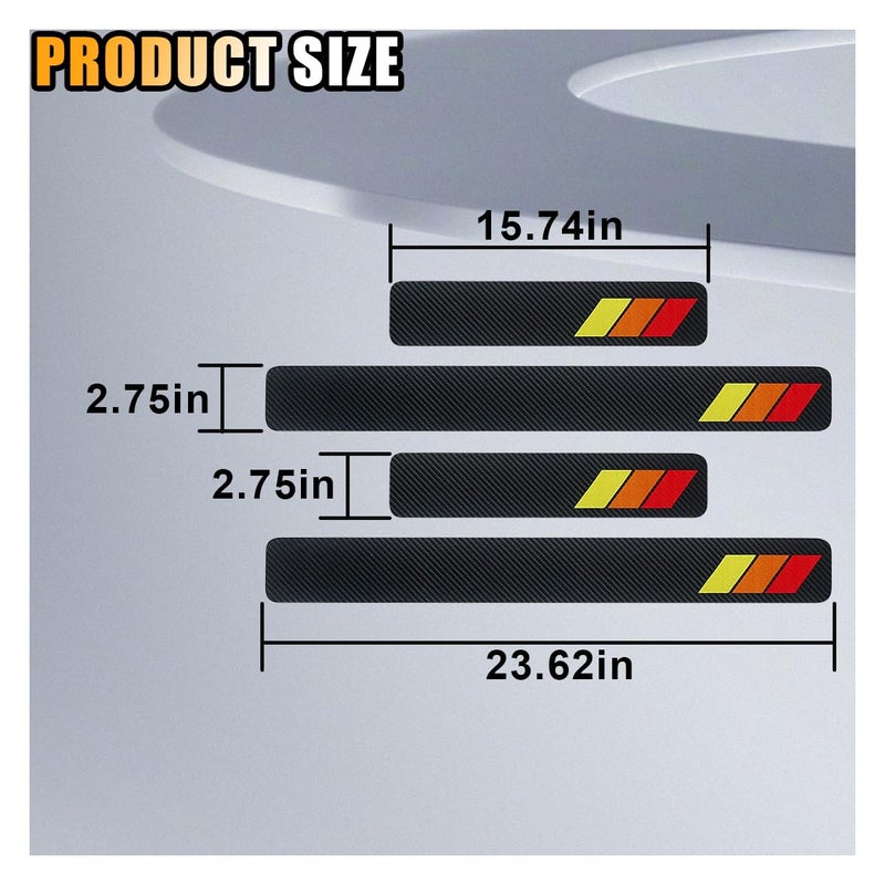 KITUREK 4PCS Tri-Color Door Sill Protectors, Carbon Fiber Door Threshold Protection, Front/Rear Door Sill Plate Step Guard, Anti-Scratch Entry Guard Sticker for Cars SUVs Trucks (Red) - Image 2