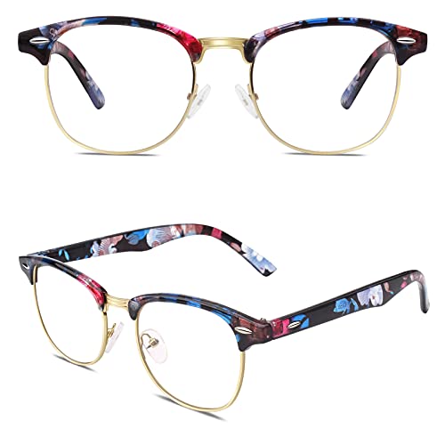 CGID Happy Store CN56 Vintage Inspired Classic Horn Rimmed Half Frame Nerd UV400 Clear Lens Glasses,Mixed A - Image 1
