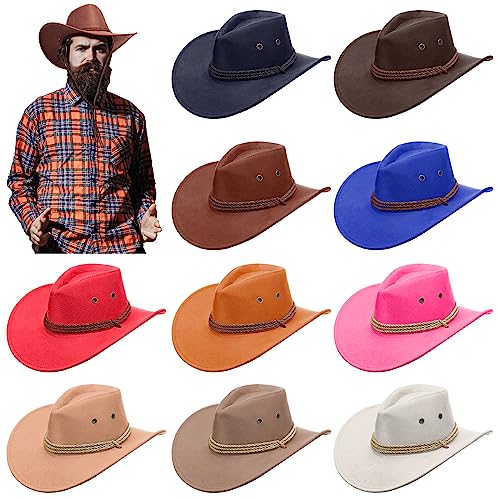 Hercicy 10 Pcs Wide Brimmed Felt Hats - Cowboy Hats for Men, Women, Adult Costume, Halloween, Cosplay, 10 Colors - Image 1