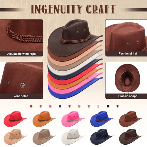 Hercicy 10 Pcs Wide Brimmed Felt Hats - Cowboy Hats for Men, Women, Adult Costume, Halloween, Cosplay, 10 Colors - Image 3