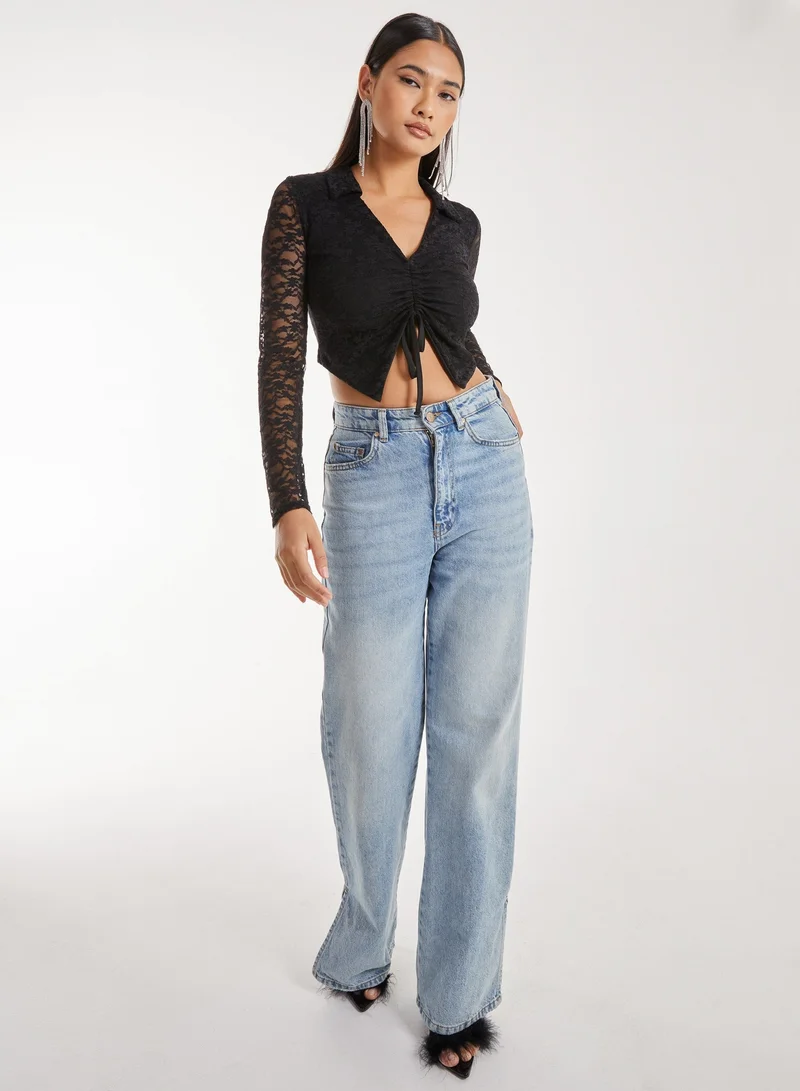 Pink Vanilla Lace Long Sleeve Tie Front Top