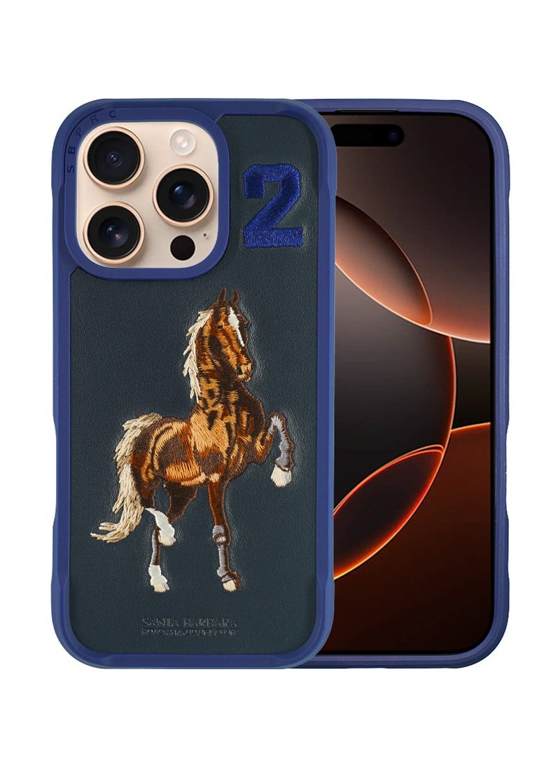 SANTA BARBARA POLO & RACQUET CLUB Boris Series Horse Embroidery MagSafe Phone Case for iPhone 16 Pro – Shockproof, Premium Pleather & TPU, Anti-Slip Grip, Raised Edges for Screen & Camera Protection, Scratch-Resistant, Lightweight & Slim Design – Navy Blue  - Image 1