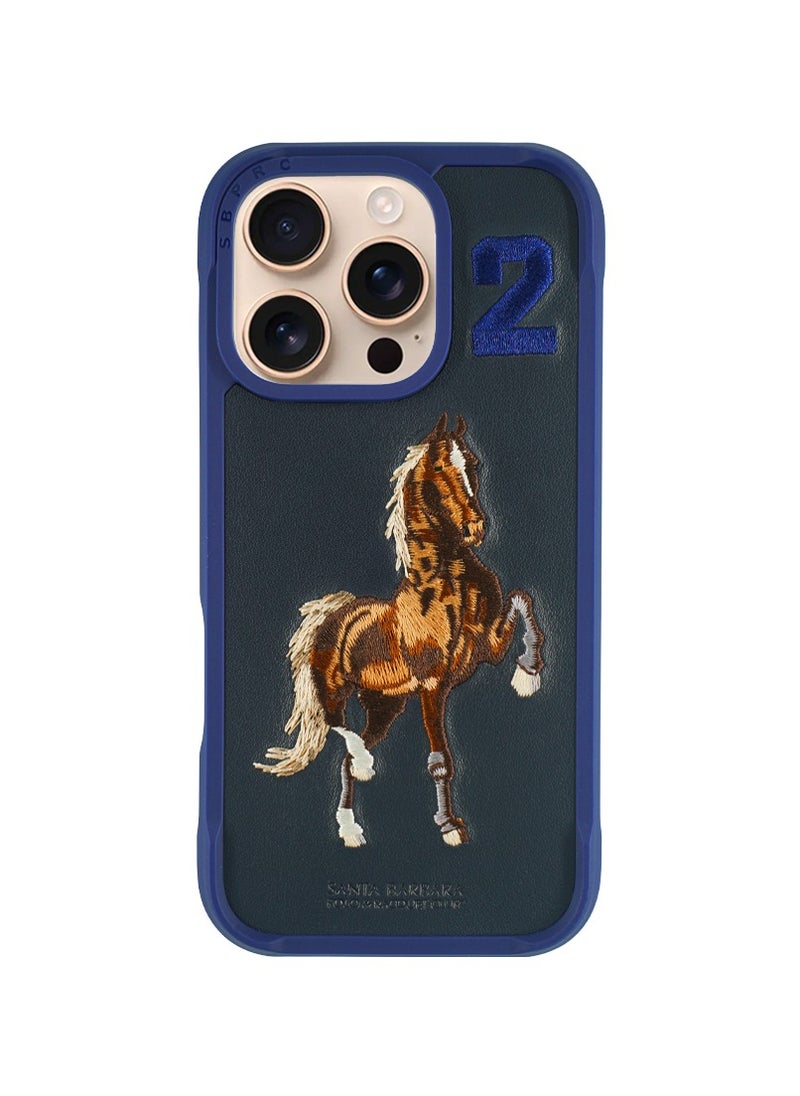 SANTA BARBARA POLO & RACQUET CLUB Boris Series Horse Embroidery MagSafe Phone Case for iPhone 16 Pro – Shockproof, Premium Pleather & TPU, Anti-Slip Grip, Raised Edges for Screen & Camera Protection, Scratch-Resistant, Lightweight & Slim Design – Navy Blue  - Image 2